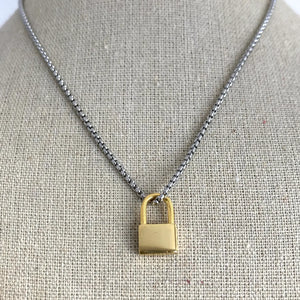 Padlock Pendant & Chain ( 2 tone)