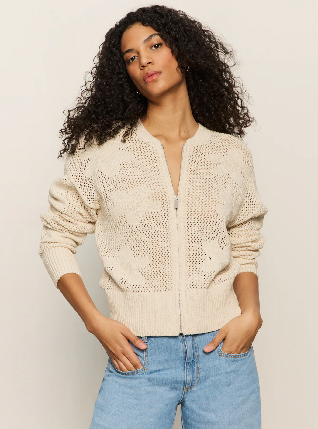 Flower Pop Open-Stitch Sweater