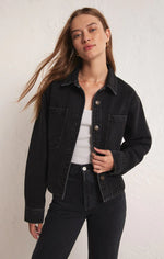 Load image into Gallery viewer, Cropped Denim Jacket- WASHED BLACK

