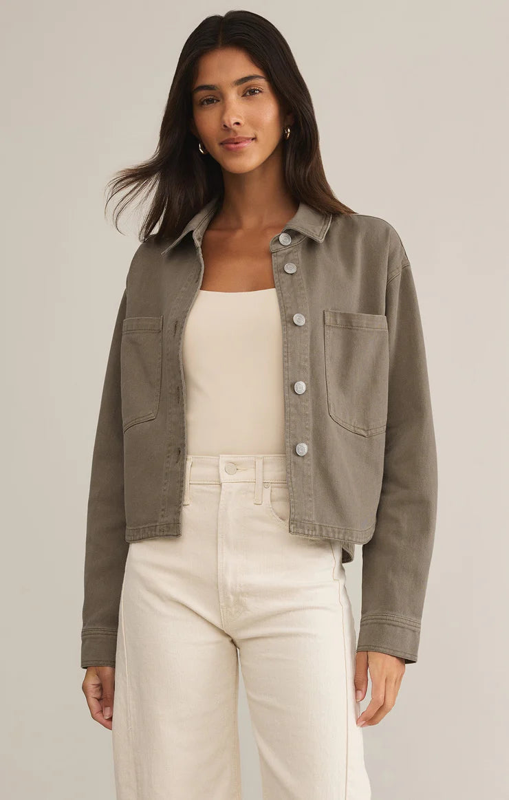 All Day Cropped Denim Jacket - Pebble Moon