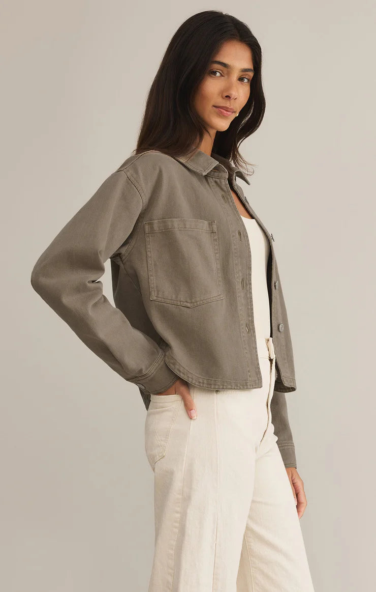 All Day Cropped Denim Jacket - Pebble Moon