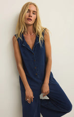 Load image into Gallery viewer, Fiona Jersey Knit Denim Jumpsuit
