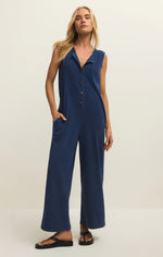 Load image into Gallery viewer, Fiona Jersey Knit Denim Jumpsuit
