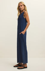 Load image into Gallery viewer, Fiona Jersey Knit Denim Jumpsuit
