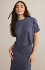 Load image into Gallery viewer, Sway Textured Cropped Tee - Worn Blue
