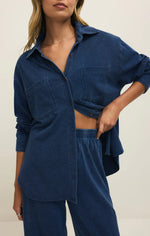 Load image into Gallery viewer, Reese Jersey Denim Button UP

