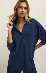Load image into Gallery viewer, Reese Jersey Denim Button UP
