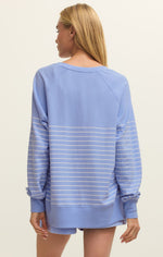 Load image into Gallery viewer, Weekender Stripe V-Neck - Barcelona Blue
