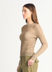 Mesh Ribbed Top- Timber Wolf