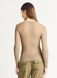 Mesh Ribbed Top- Timber Wolf