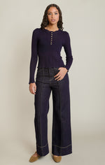 Load image into Gallery viewer, Henley Top -  Navy
