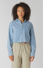 Load image into Gallery viewer, Essential Lightweight Crop Denim Top
